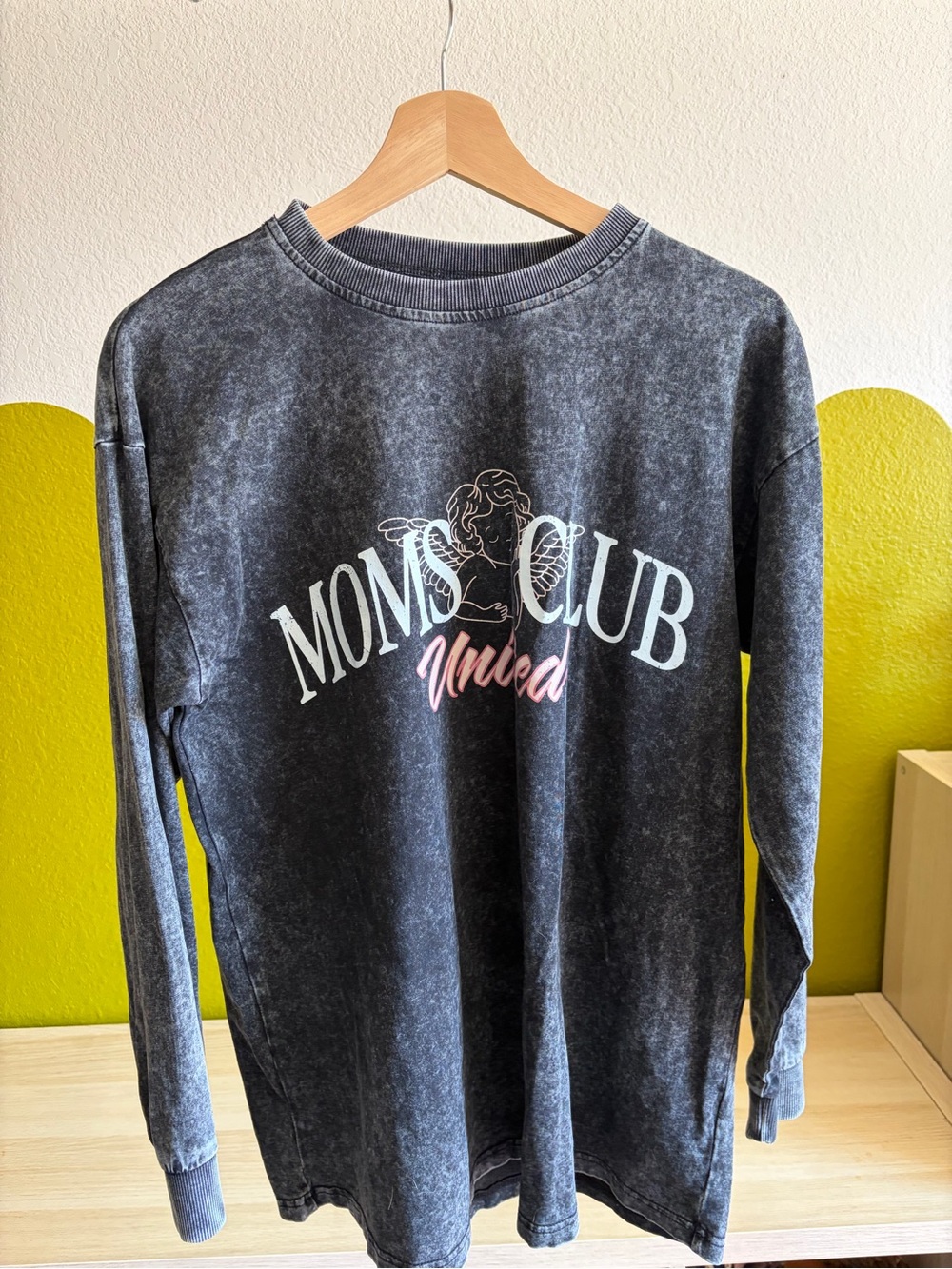Vintage style Cherub Moms Club  Graphic  Tee - Black Mineral Wash